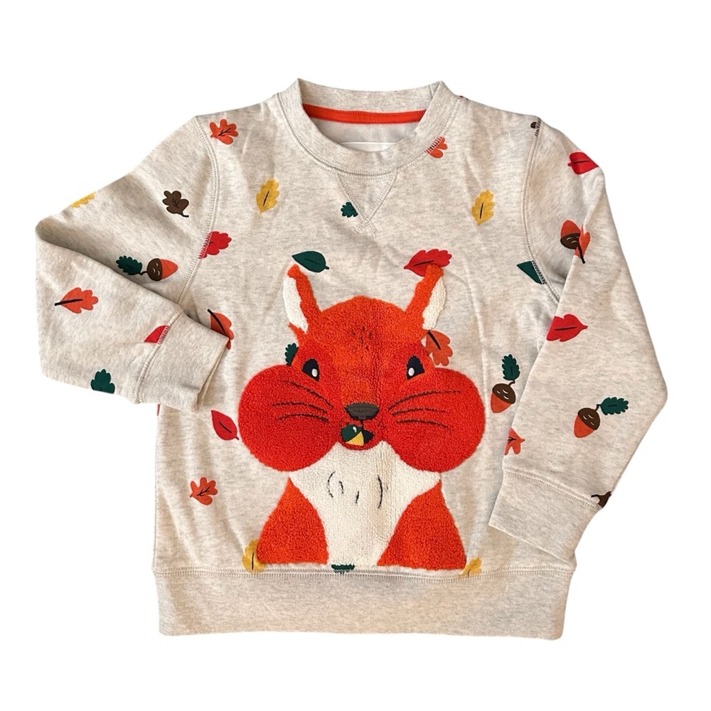 NWT. Mini Boden Squirrel Sweatshirt, Size 4-5y